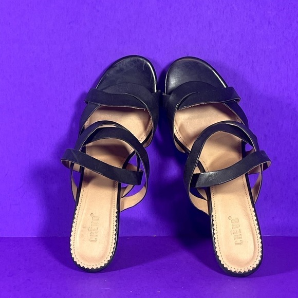 CREVO Petal Block Heel Leather Mule Sandal In Black Women's Shoe Size 9 - Picture 5 of 11